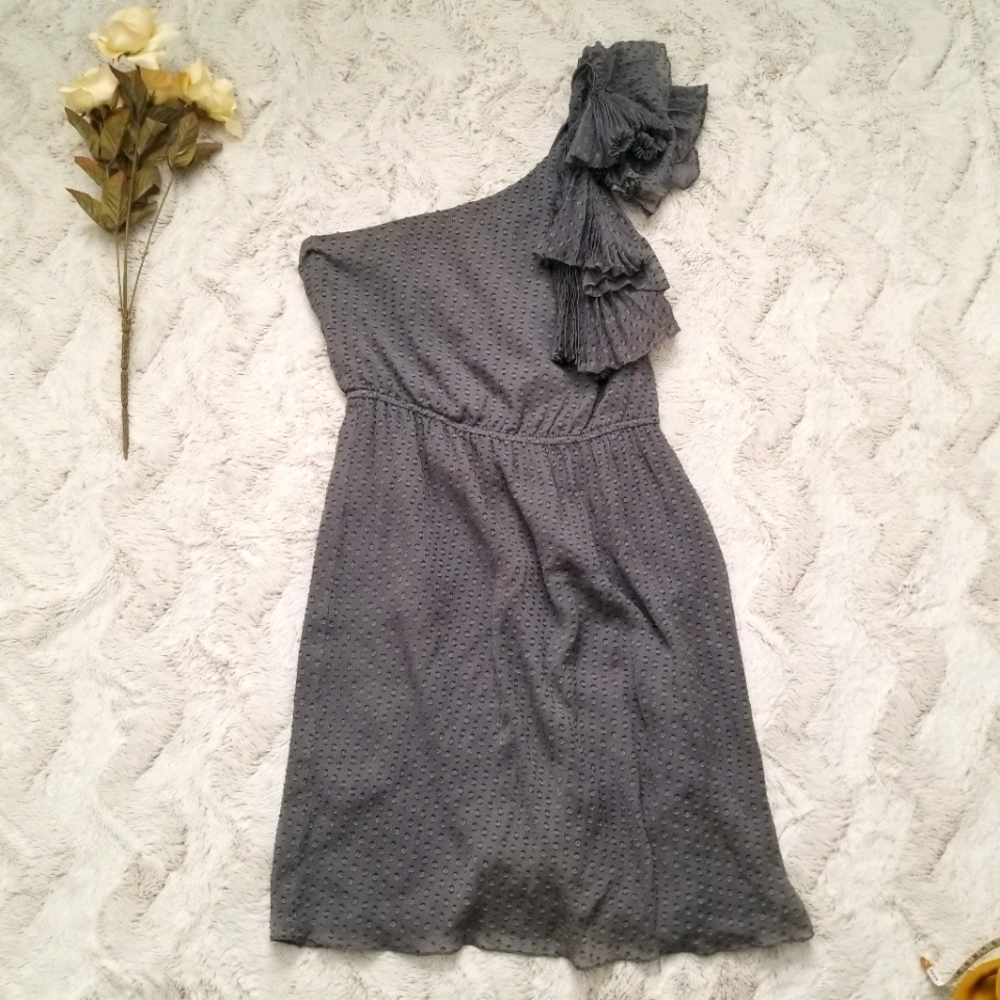Rebecca Taylor Gray Silk Single Shoulder‎ Dress Size 2